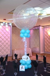 Turquoise & Silver Sparkle Balloon Centerpiece with Custom Logo Base