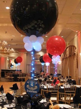 Black & Red Balloon Centerpieces with Soccer Logos & Lights