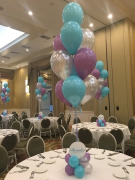 Turquoise & Lavender Balloon Centerpiece with Balloon Base and Logo Cutout