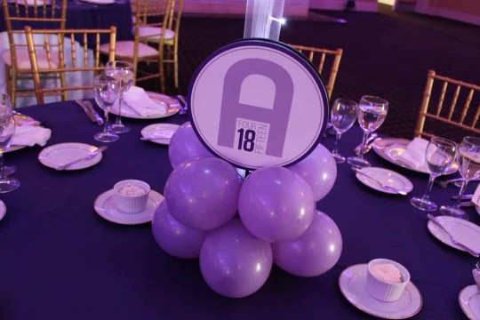 Lavender & Purple Bat Mitzvah Balloon Centerpiece with Custom Logo Base
