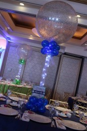 Ski Themed Bar Mitzvah with Sparkle Balloon Centerpieces and Ski Trail Map Signs in Base