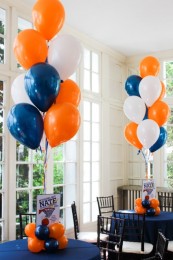 Orange, Navy & White Balloon Centerpiece with Custom Logo Sign & Balloon Base