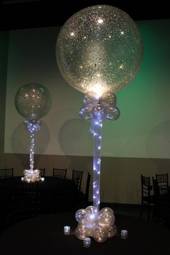 Silver Sparkle Balloons with Tulle & Lights