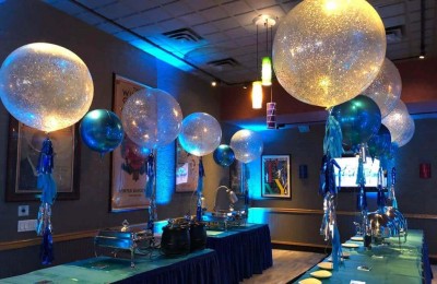 Sparkle Balloon Centerpiece with Hanging Tassels & Metallic Orbz