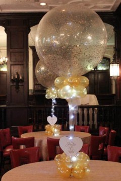 Gold Sparkle Balloon Centerpiece with Custom Cutout for Rehearsal Dinner