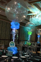 Turqoise & Lime Sparkle Balloon Centerpiece for Beach Themed Bat Mitzvah