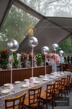 Orbz Balloon Scape Centerpieces for Outdoor Bat Mitzvah at 25 North