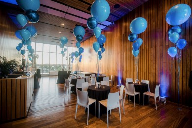 Blue Marble Balloon Centerpiece with Metallic Orbz at The Standard Highline