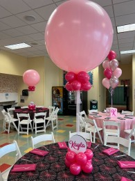 Hot Pink & Light Pink Balloon Centerpiece with Custom Logo Cutout in Base