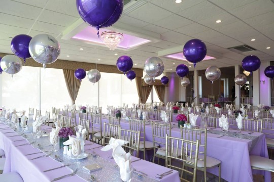 Purple & Silver Metallic Orbz Balloon Centerpieces