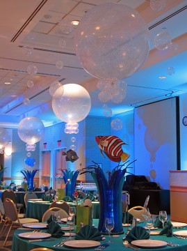Underwater Themed Balloon Centerpiece with Balloon Bubbles and Floating Fish