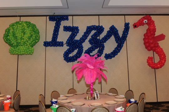 Underwater Themed Name in Balloons with Sea Shell & Sea Horse Balloon Sculpture
