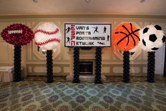 Sports Balls Balloon Sculptures with Custom Themed Backdrop