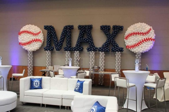 Name in Balloons & Baseball Balloon Sculptures with Lights