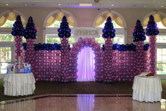 Lavender & Purple Balloon Castle with Custom Sign & Uplighting