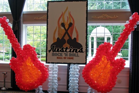 Guitar Balloon Sculptures with Lights for Music Themed Bar Mitzvah