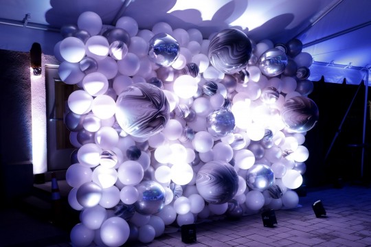 Black & White Balloon Wall with LED Lighting for Outdoor Bat Mitzvah