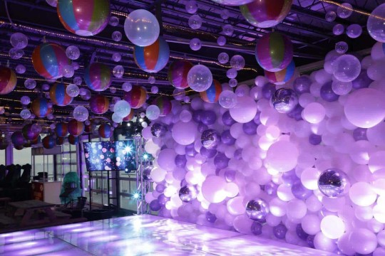 Lavender, White & Silver LED Balloon Wall for Beach Themed Bat Mitzvah at Sunset Terrace, NYC
