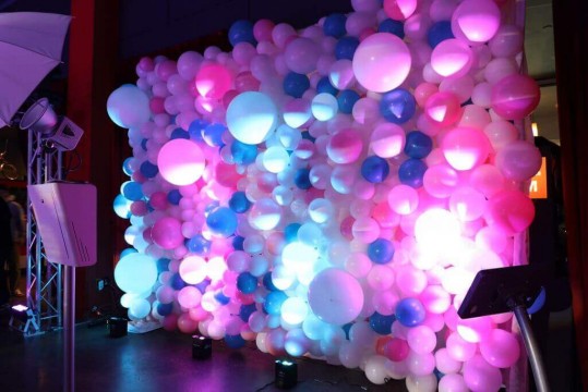Organic Balloon Wall with LED Lighting for Photo Booth at Bowlmor, Chelsea Piers