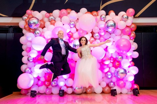 Pink & Rose Gold Balloon Wall with LED Lighting For Bat Mitzvah Photo Booth Backdrop