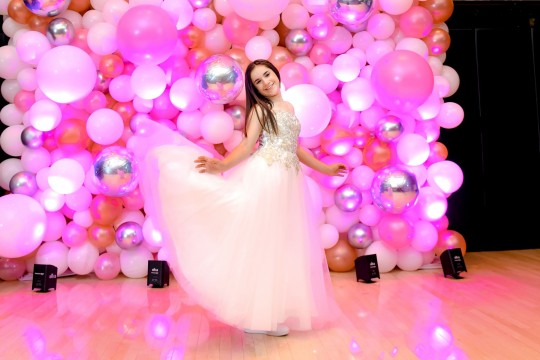Pink & Rose Gold Balloon Wall with LED Lighting For Bat Mitzvah Photo Booth Backdrop