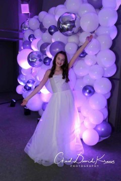 Lavender & White Organic Balloon Wall with Silver Metallic Accents for Bat Mitzvah Photo Booth