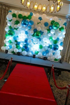 Organic Balloon Wall Backdrop with LED Uplighting & Red Carpet Display for Charity Event