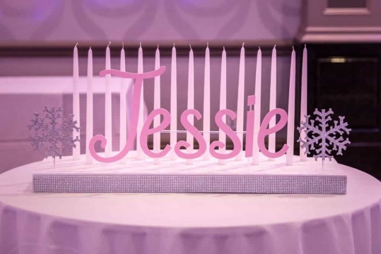 Winter Themed Candle Lighting Display with Name & Glittered Snowflakes