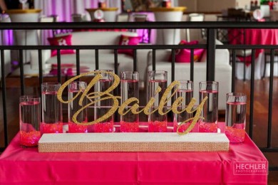 LED Candle Lighting Display with Custom Glittered Name & Cylinders with Floating Candles