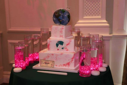 LED Candle Lighting Floaters Around Cake for Travel Themed Bat Mitzvah