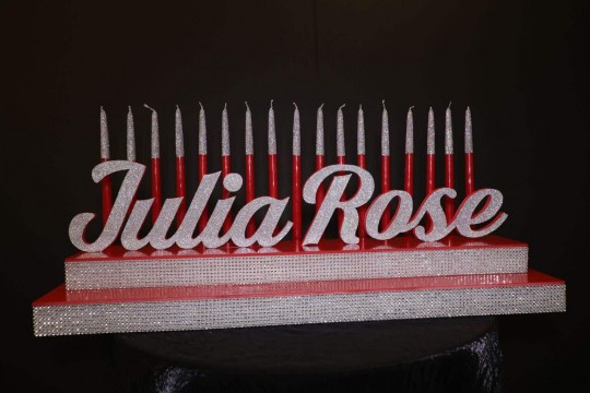 Red & Silver Candle Lighting Display with Glitter Dipped Candles
