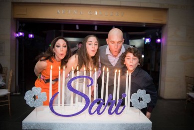 Bat Mitzvah Candle Lighting Centerpiece with Glittered Name & Flowers