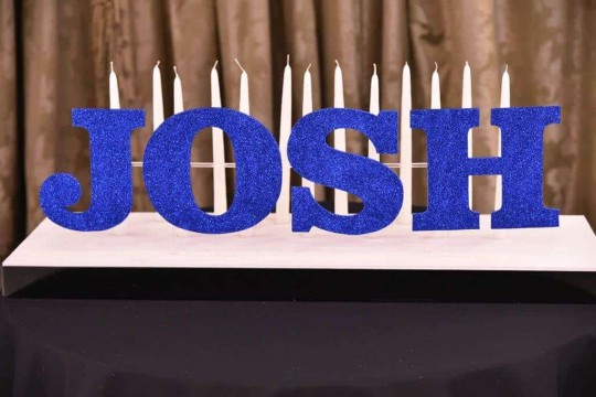Bar Mitzvah Candle Lighting Display with Glittered Name