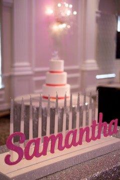 Traditional Candle Lighting Display with Silver Glitter Candles for Bat Mitzvah