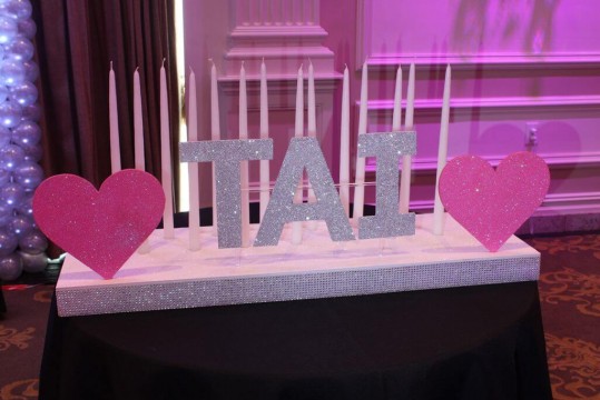 Bat Mitzvah Candle Lighting Centerpiece with Glittered Name & Hearts