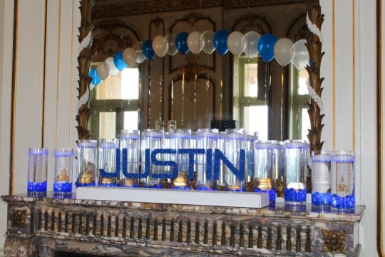 Bar Mitzvah Candle Lighting Display with Floating Candles & Custom Name Cutout