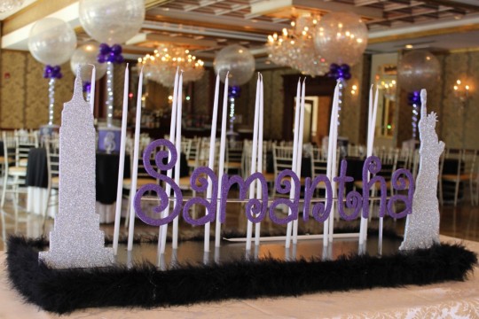 NYC Themed Candle Lighting Display with Sparkled Name & Themed Silhouettes