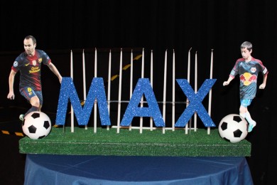 Soccer Themed Candle Lighting Display with Cutout Photos & Soccer Balls