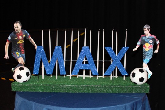 Soccer Themed Candle Lighting Display with Cutout Photos & Soccer Balls