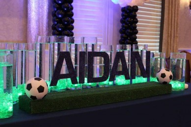 Soccer Themed LED Candle Lighting Display with Custom Name & Soccer Balls