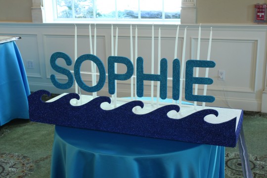 Swim Themed Candle Lighting Display with 3D Wave Cutout & Glittered Name