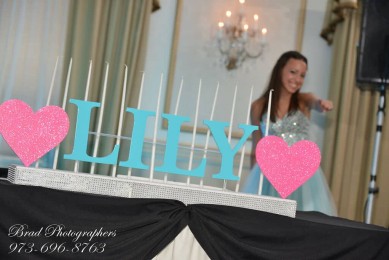 Bat Mitzvah Candle Lighting Display with Custom Name & Glittered Hearts