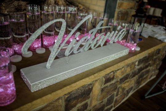 Silver Candle Lighting Name Display with Cylinders and Floating Candles for Sweet 16