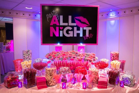 Shades of Pink Candy Bar with Custom Sign & LED Lights