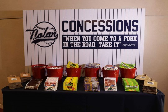 Concession Style Candy Bar with Custom Sign & Logo Bags for Yankees Themed Bar Mitzvah