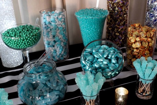 Turquoise & Gold Candy Bar with Rock Candy