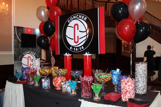 Bar Mitzvah Candy Bar Display with Custom Sign, Logo Candy Bags & Balloons