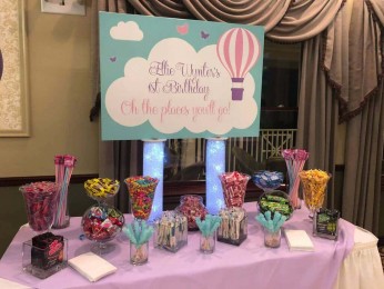 First Birthday Hot Air Balloon Themed Candy Bar with Custom Sign