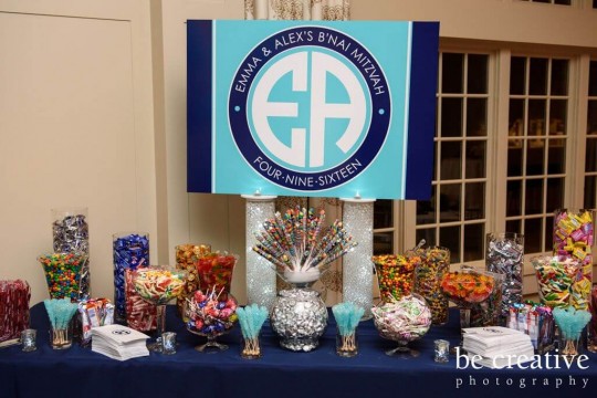 Custom Candy Bar for B'nai Mitzvah with Logo Sign & Candy Bags