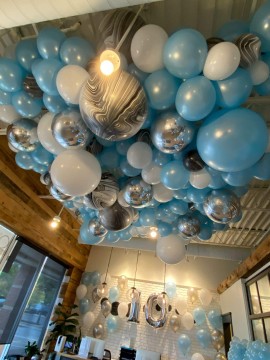 Organic Ceiling Balloon Sculpture for Office Anniversary Event